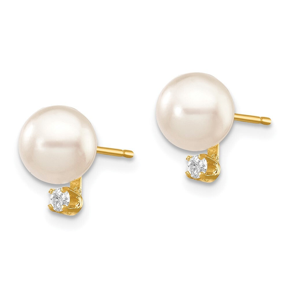 14k Yellow Gold 6-7mm Akoya Saltwater Cultured Pearl & Diamond Stud Earrings