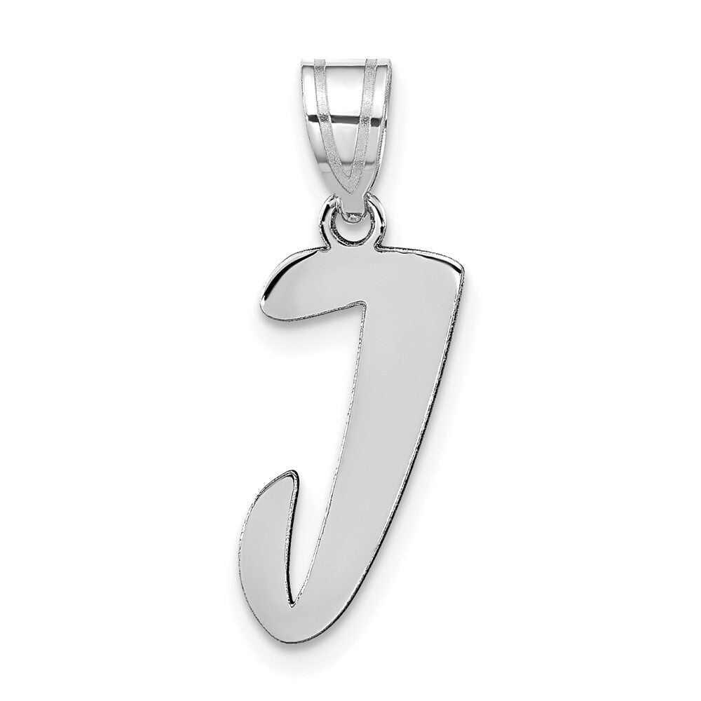 14k White Gold Polished Script Letter J Initial Pendant for Women
