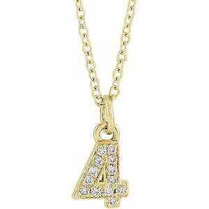 14k Yellow Gold Petite .03 CTW Natural Diamond Numeral 4 16-18" Necklace