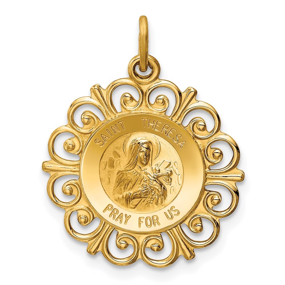 14k Yellow Gold Saint Theresa Medal Charm Pendant for Women