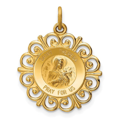 14k Yellow Gold Saint Theresa Medal Charm Pendant for Women