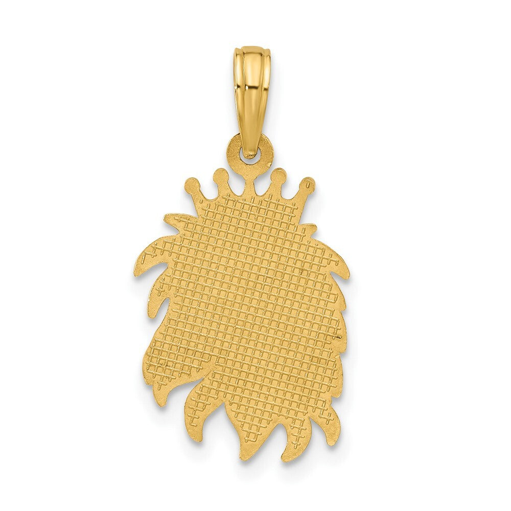 14k Yellow Gold Polished Lion Head with Crown Pendant for Women