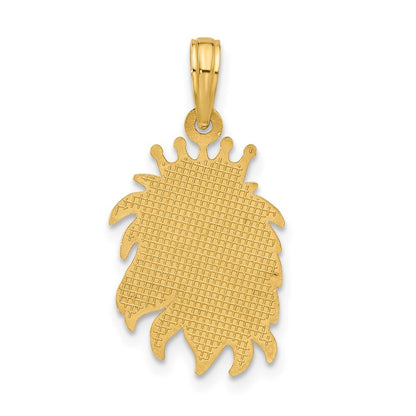 14k Yellow Gold Polished Lion Head with Crown Pendant for Women