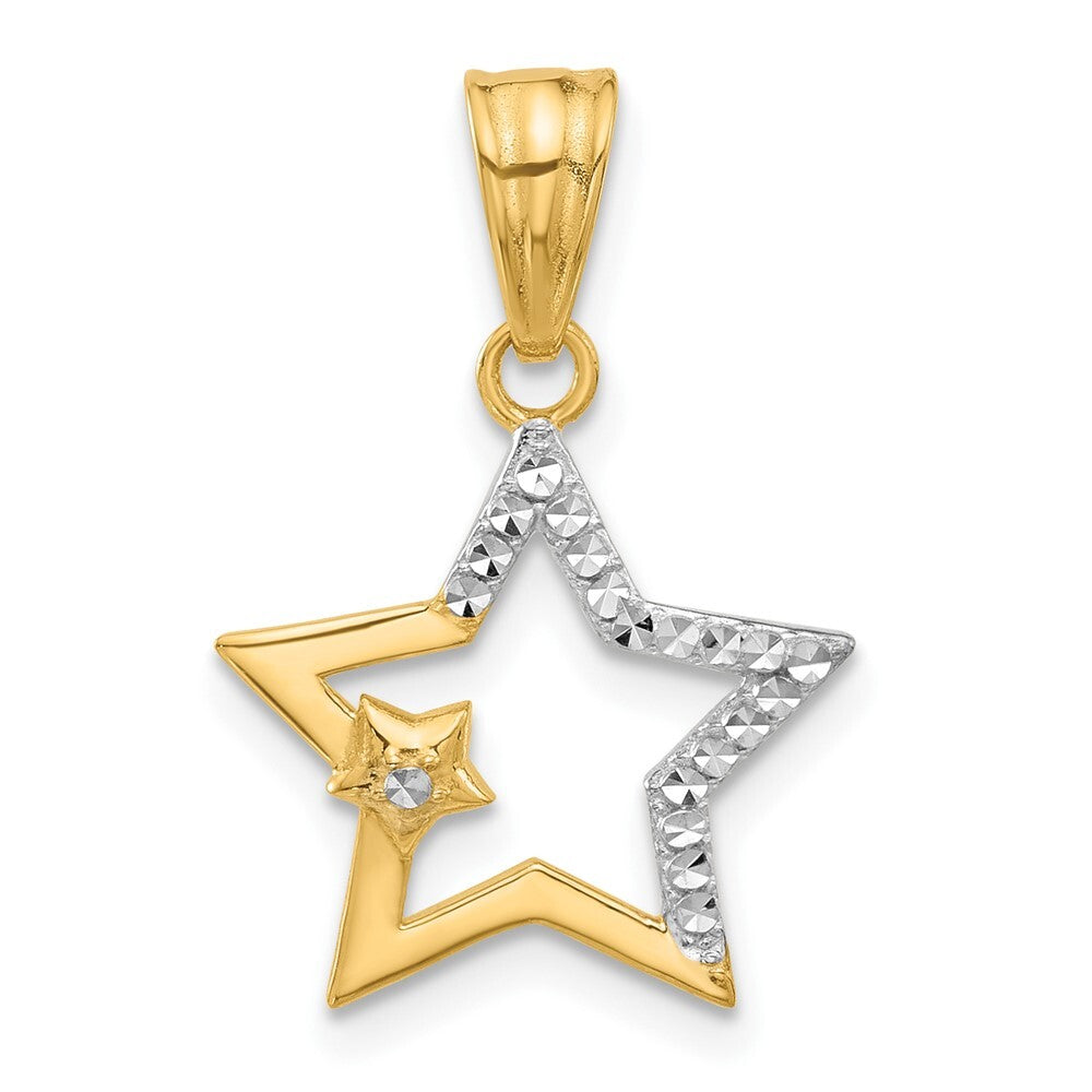 14k Yellow Gold and White Rhodium Diamond-Cut Stars Pendant for Women