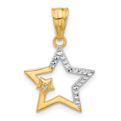 14k Yellow Gold and White Rhodium Diamond-Cut Stars Pendant for Women