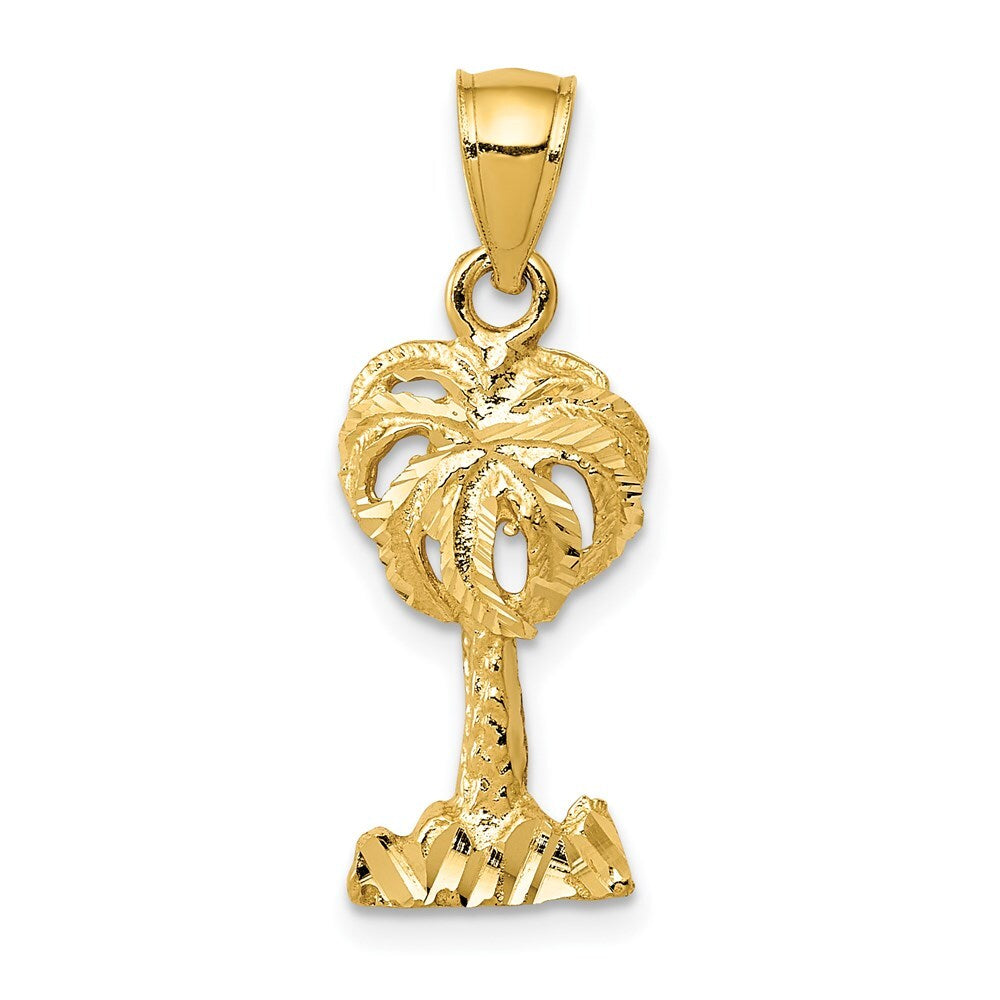 14k Yellow Gold Polished Diamond-cut Palm Tree Pendant for Women