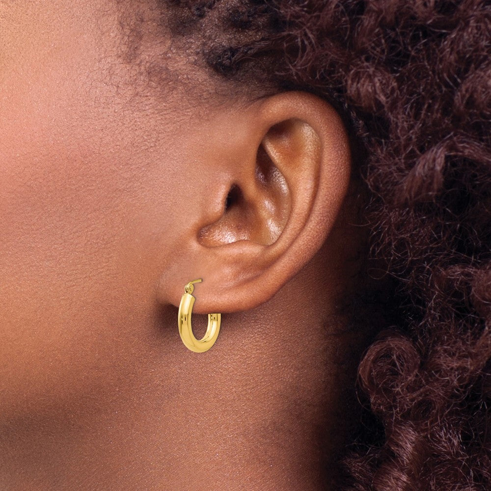14k Yellow Gold Polished 3mm Lightweight Tube Hoop Earrings Gift for Women