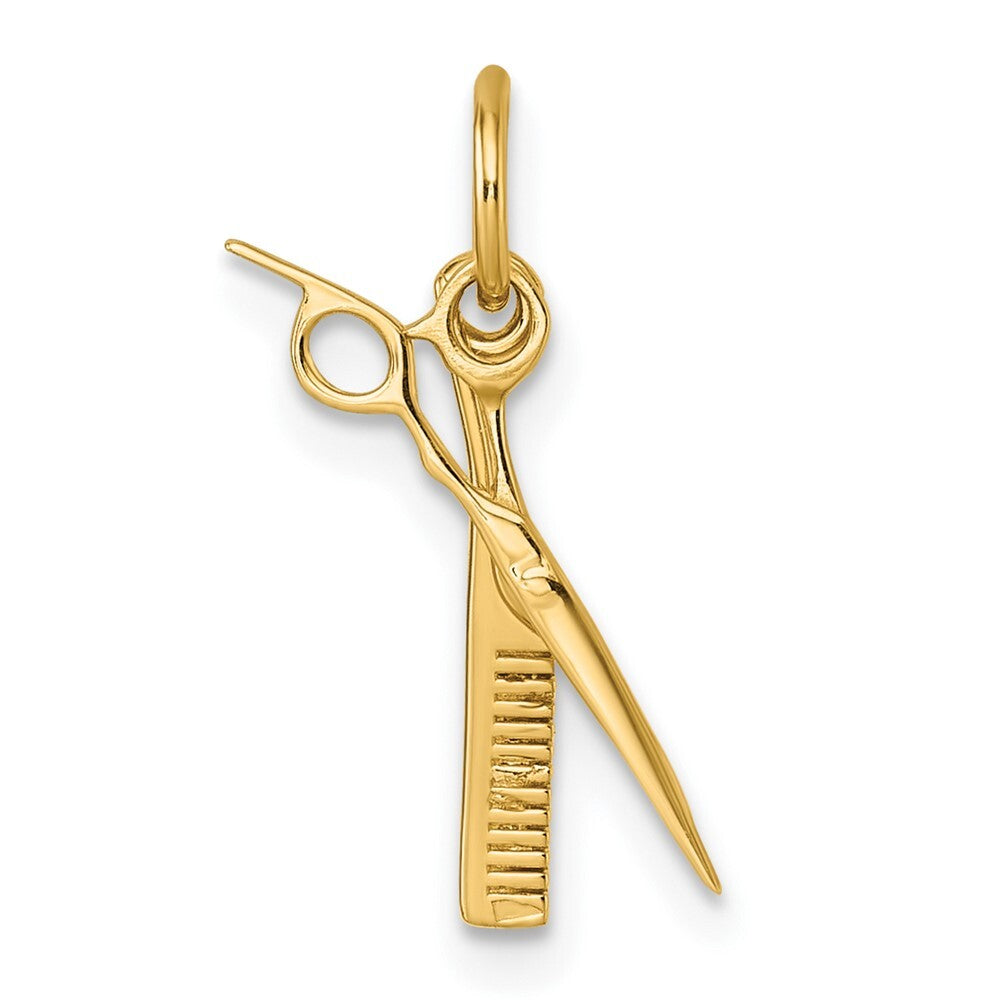 14k Yellow Gold Fancy Comb and Scissors Pendant for Women