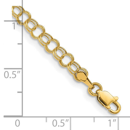 14k Yellow Gold 4mm Hollow Double Link 7 inch Charm Bracelet