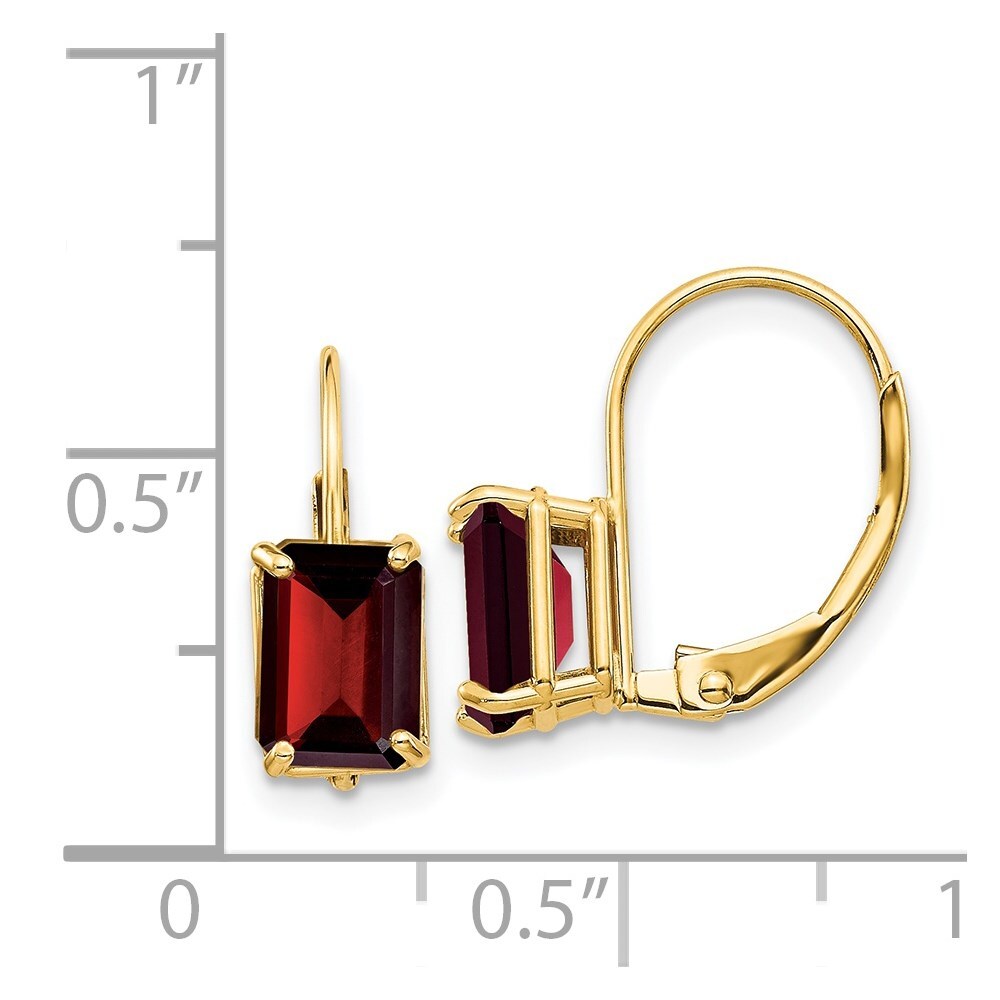 14k Yellow Gold 7x5mm Emerald Cut Garnet Dangle Earrings Leverback