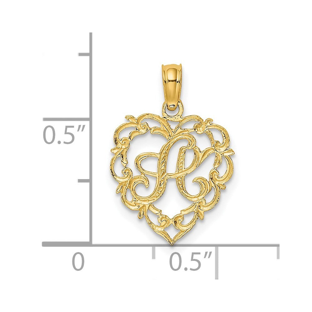 14k Yellow Gold Heart Script Letter A Initial Charm