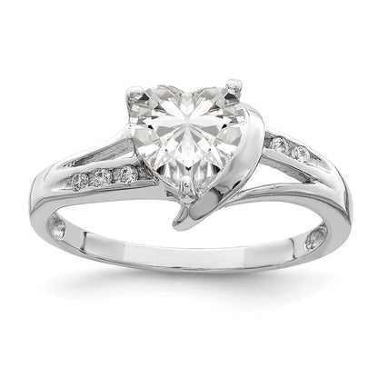 Sterling Silver Rhodium Plated Cubic Zirconia Heart Ring Size 6