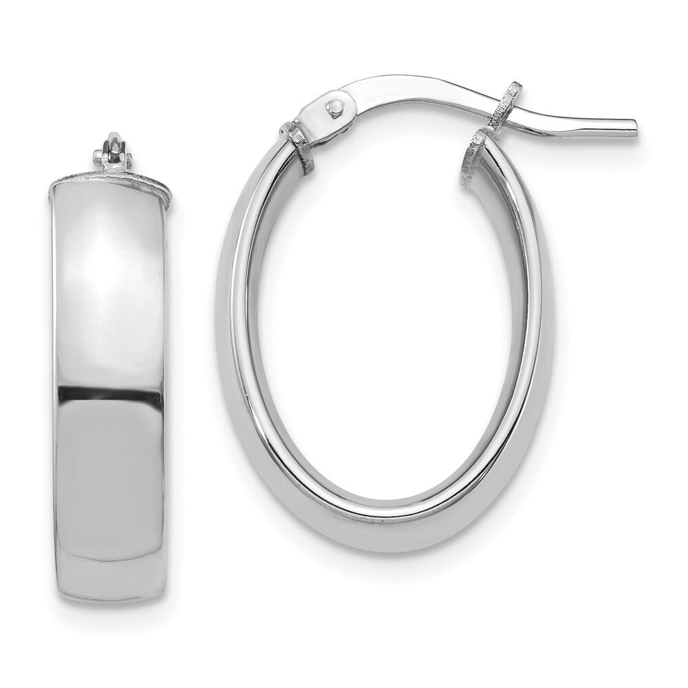 14k White Gold High Polished 5mm Oval Hoop Earrings Gift for Women