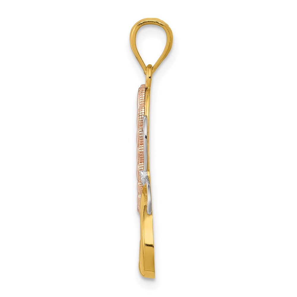 14k Two-tone Gold Gold White Rhodium Butterfly Hearts Pendant