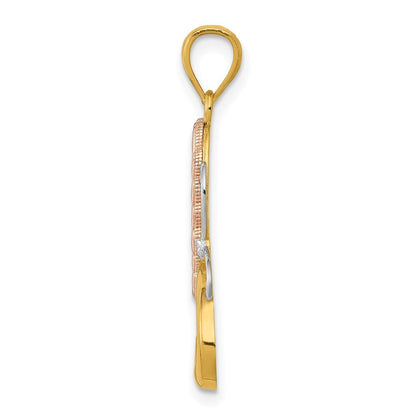 14k Two-tone Gold Gold White Rhodium Butterfly Hearts Pendant