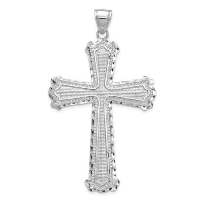 14k White Gold Diamond-cut Cross Pendant for Women