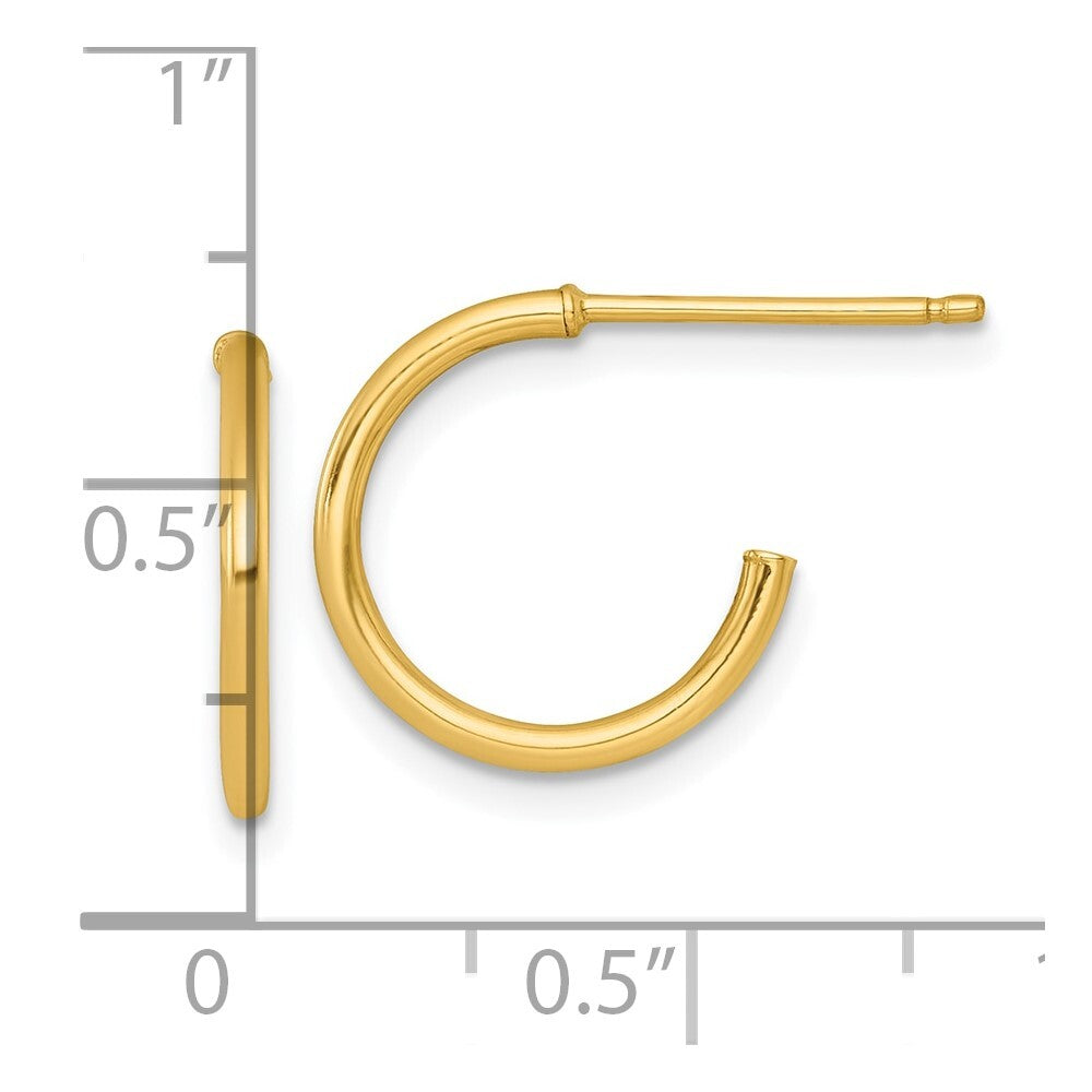14k Yellow Gold Polished 1.5 x 14mm Solid C-Hoop Earrings Gift for Women
