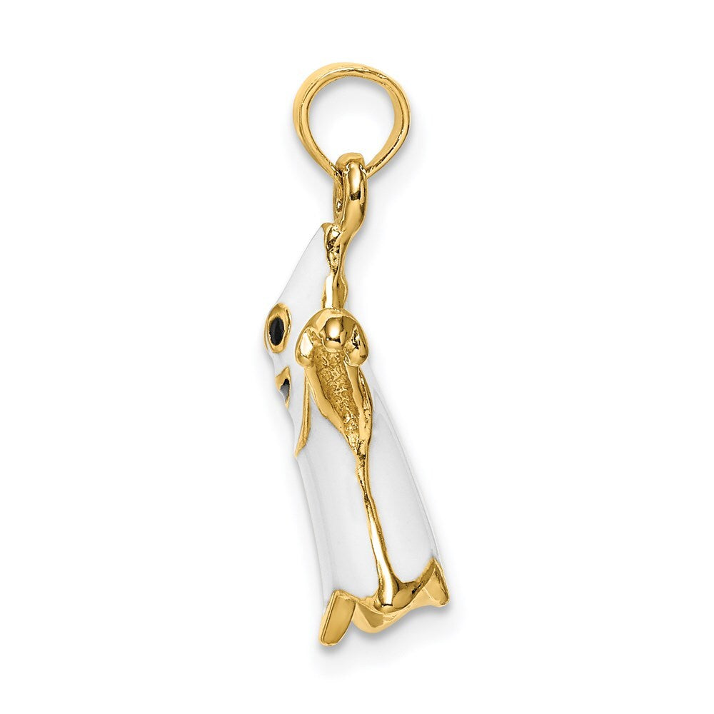 14k Yellow Gold 3-D Enameled Ghost Charm Pendant for Women