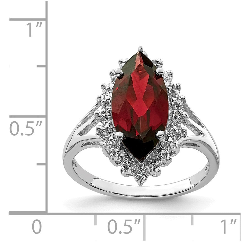 Sterling Silver Rhodium Garnet Diamond Ring Size 6