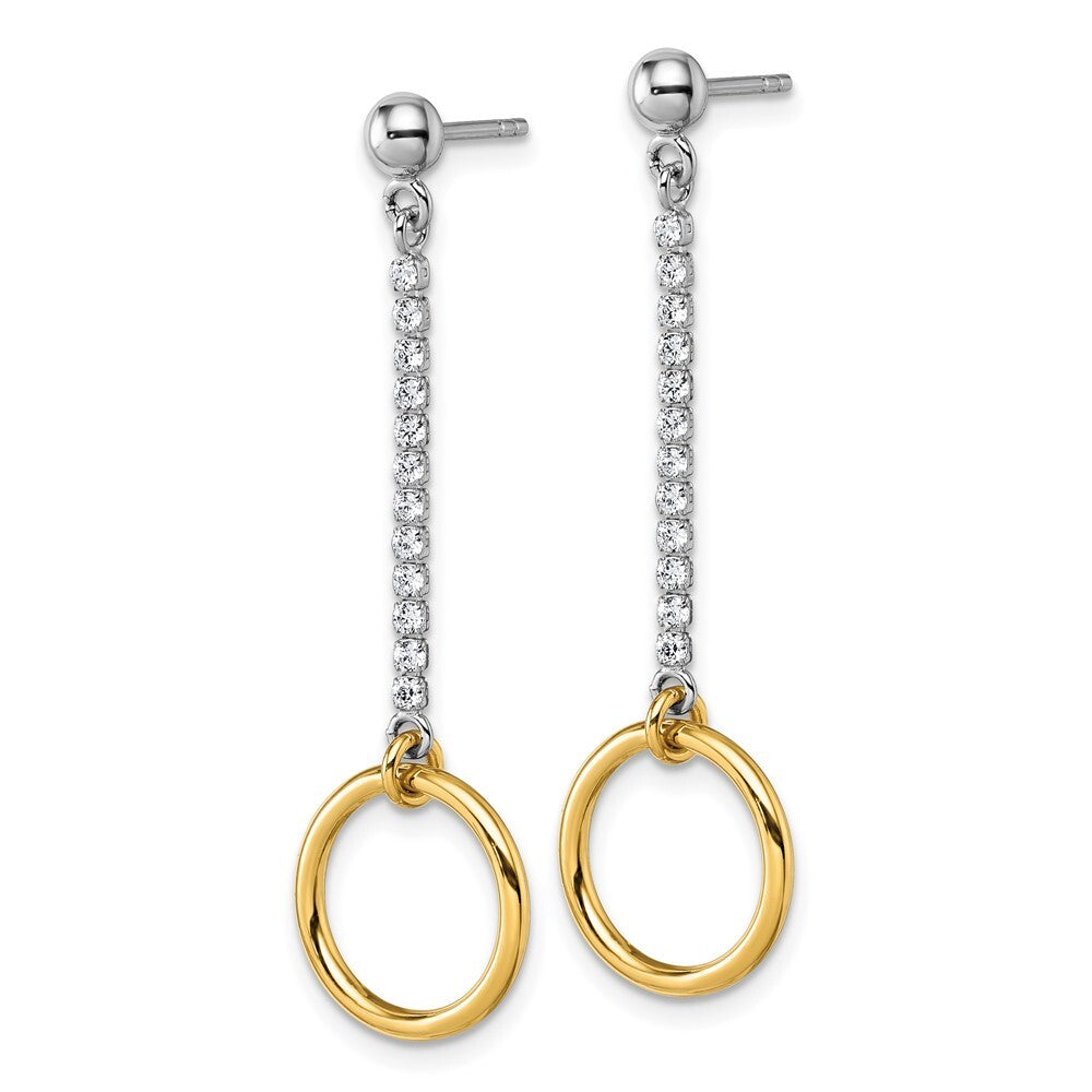 Sterling Silver Rhodium and Gold-plated Cubic Zirconia Circle Dangle Earrings