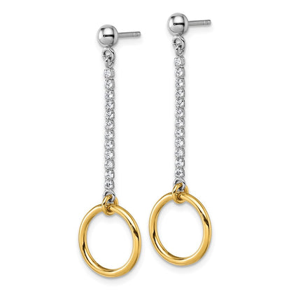 Sterling Silver Rhodium and Gold-plated Cubic Zirconia Circle Dangle Earrings
