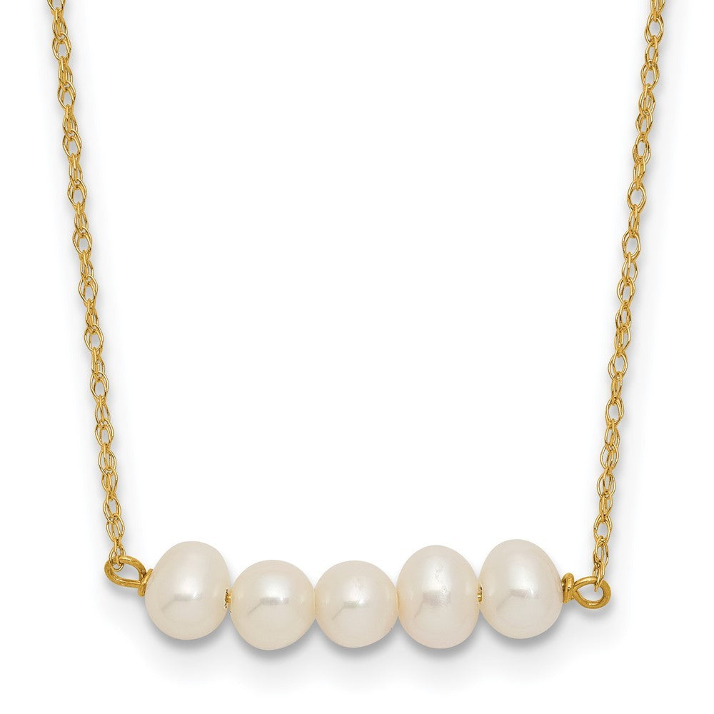 14k Yellow Gold 4-5mm Semi-Round White Cultured 5-Pearl Bar 19.5" Necklace