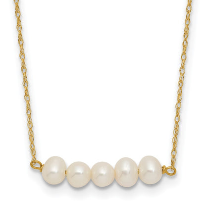14k Yellow Gold 4-5mm Semi-Round White Cultured 5-Pearl Bar 19.5" Necklace