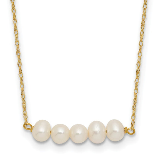14k Yellow Gold 4-5mm Semi-Round White Cultured 5-Pearl Bar 19.5" Necklace