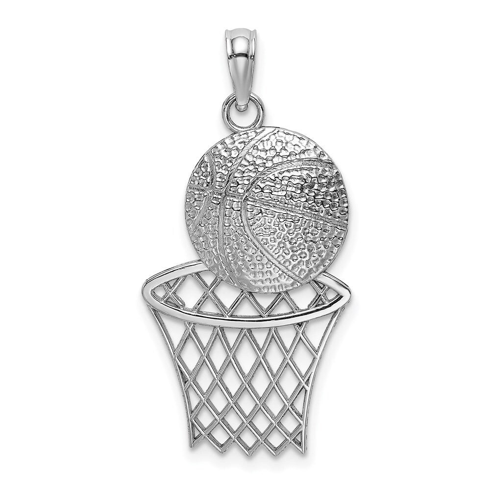 14k White Gold White Basketball and Net Charm Pendant for Women