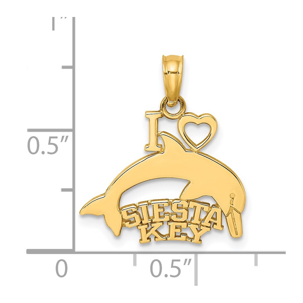 14k Yellow Gold I HEART SIESTA KEY with Dolphin Charm Pendant for Women