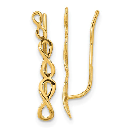 14k Yellow Gold Gold Polished Infinity Ear Climber Stud Earrings Gift for Women