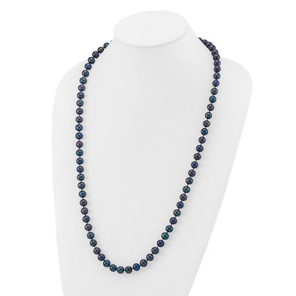 14k Yellow Gold 8-9mm Black Near-Round Freshwater Cultured Pearl 28" Necklace