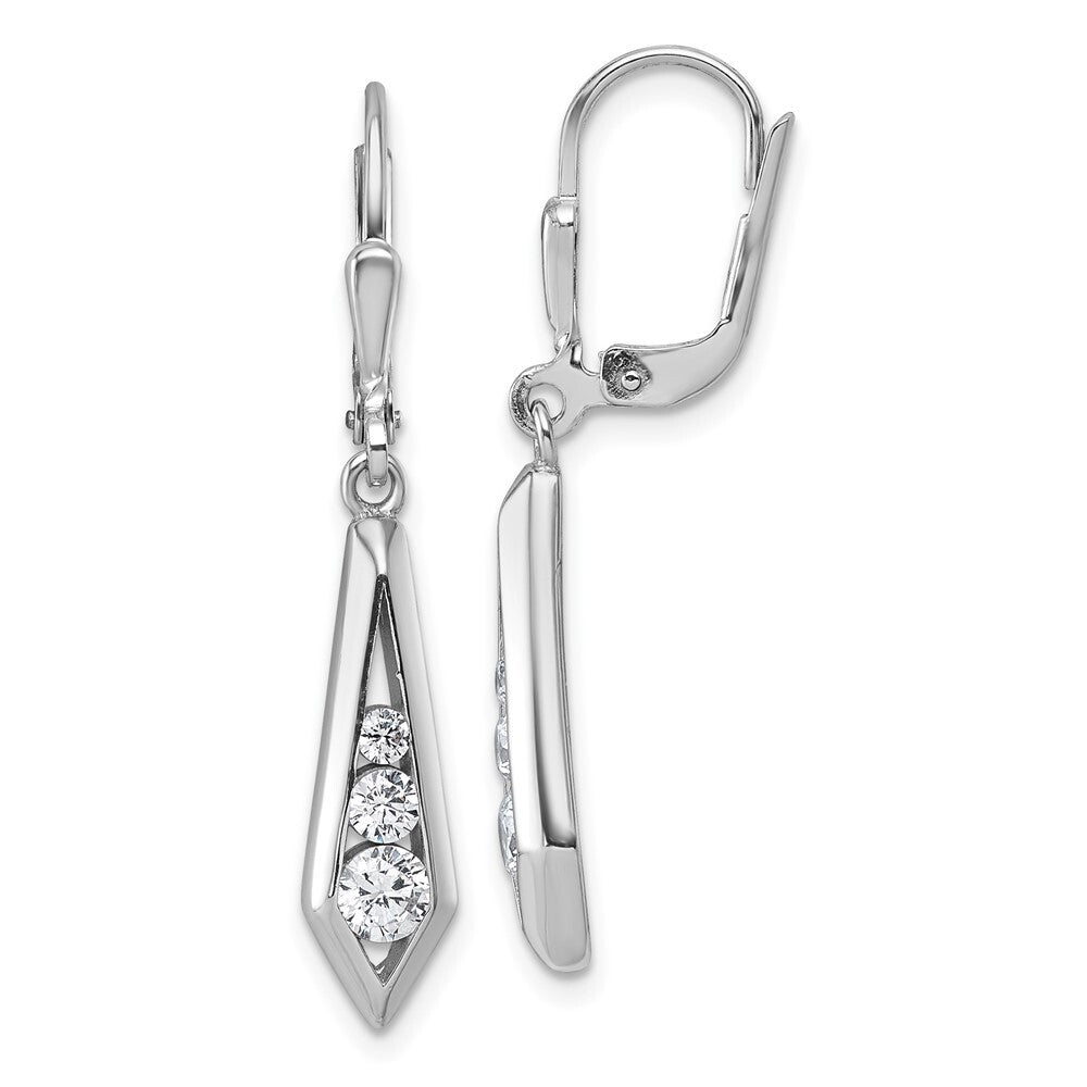 Sterling Silver Polished Fancy Cubic Zirconia Kite-shaped Leverback Earrings