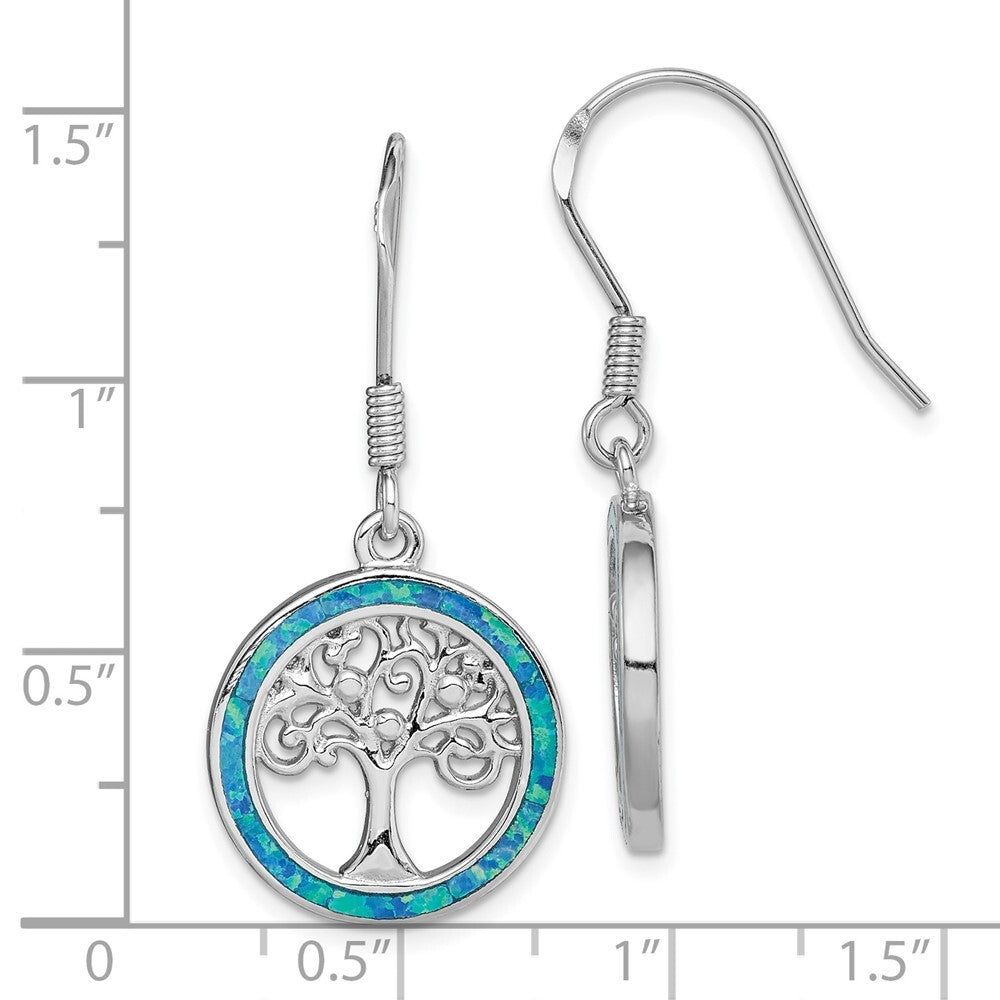Sterling Silver Rhodium-plated Creat Blue Opal Tree Dangle Earrings