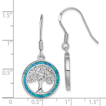 Sterling Silver Rhodium-plated Creat Blue Opal Tree Dangle Earrings