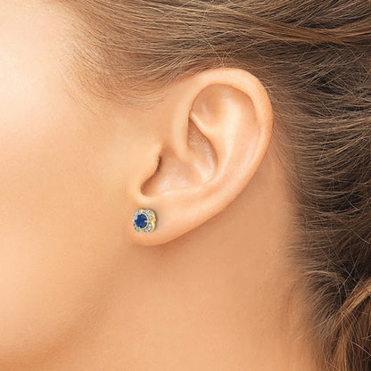 14k Yellow Gold Diamond and Sapphire Fancy Stud Earrings
