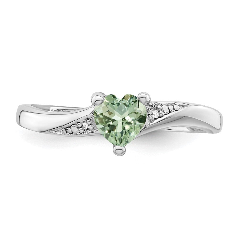 Sterling Silver Rhodium Green Quartz Diamond Ring