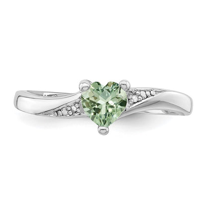 Sterling Silver Rhodium Green Quartz Diamond Ring