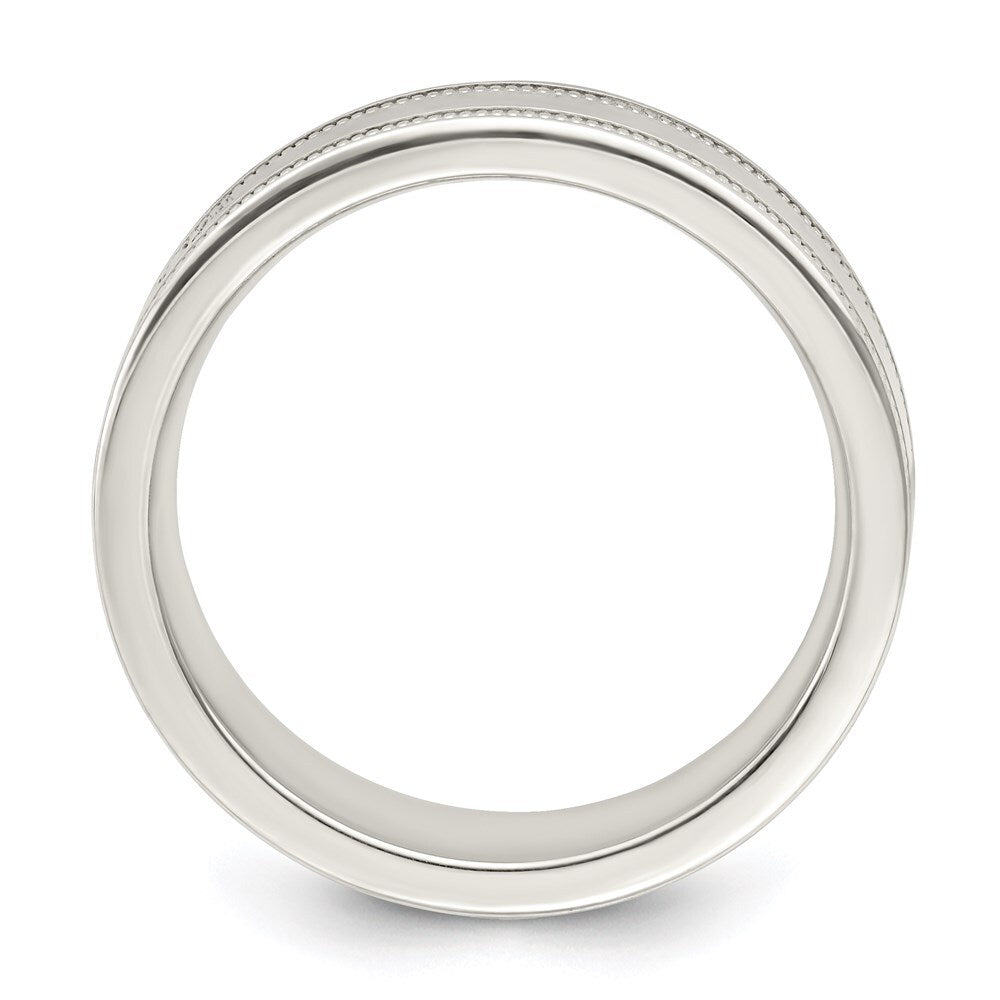 Sterling Silver 6mm Polished Flat Milgrain Grooved Edge Fancy Band Size 10