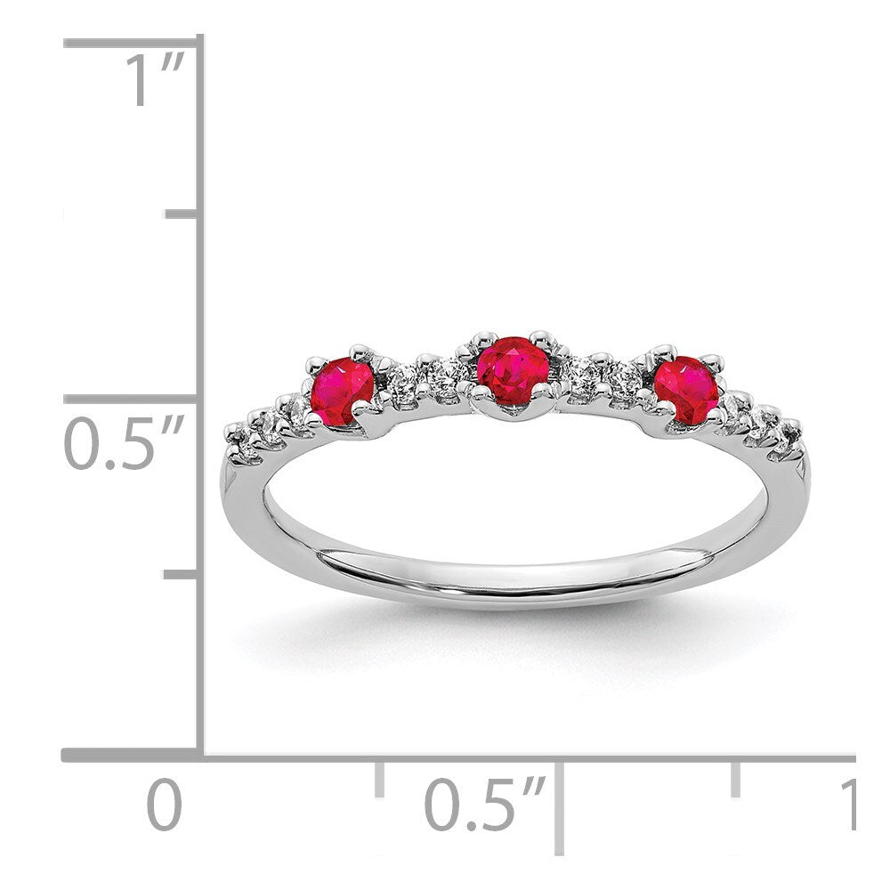 14k White Gold Diamond and Ruby 3-Stone Ring Size 7