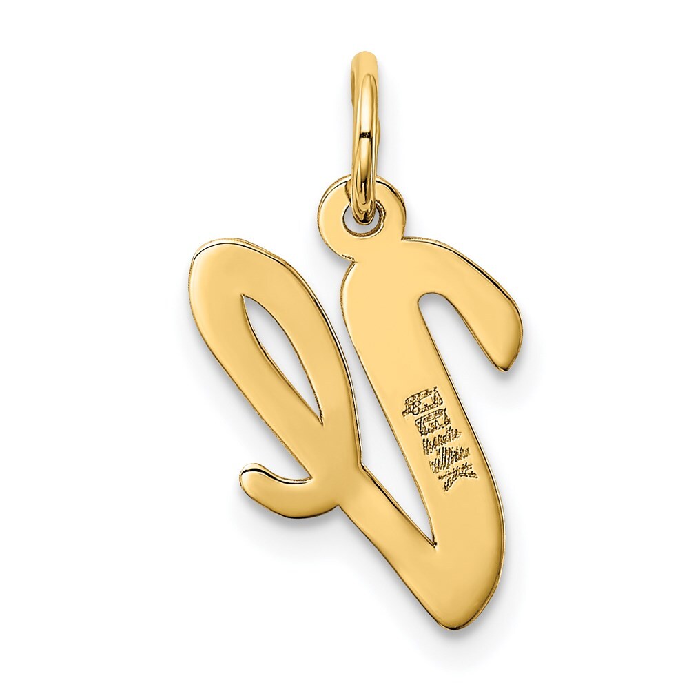 14k Yellow Gold Medium Script Letter V Initial Charm Pendant for Women
