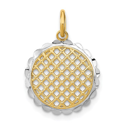 14k Yellow Gold Rhodium Diamond-Cut Sunflower Pendant Charm Pendant for Women