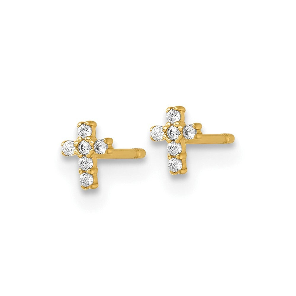 14k Yellow Gold Polished Cubic Zirconia Cross Stud Earrings Gift for Women