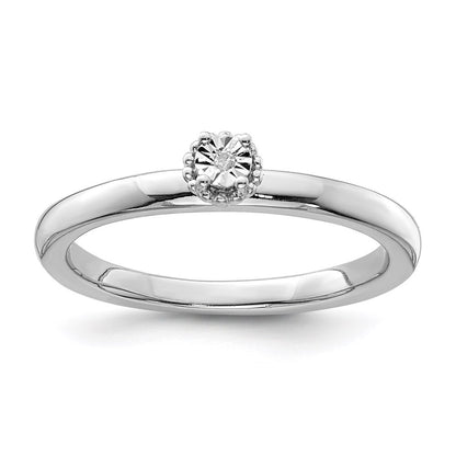 Sterling Silver Rhodium Plated Polished Diamond Ring Size 6