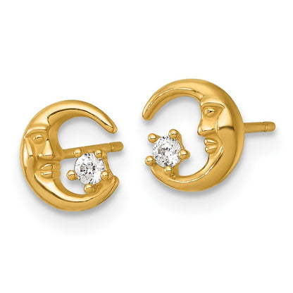 14k Yellow Gold Polished Cubic Zirconia Moon Stud Earrings Gift for Women