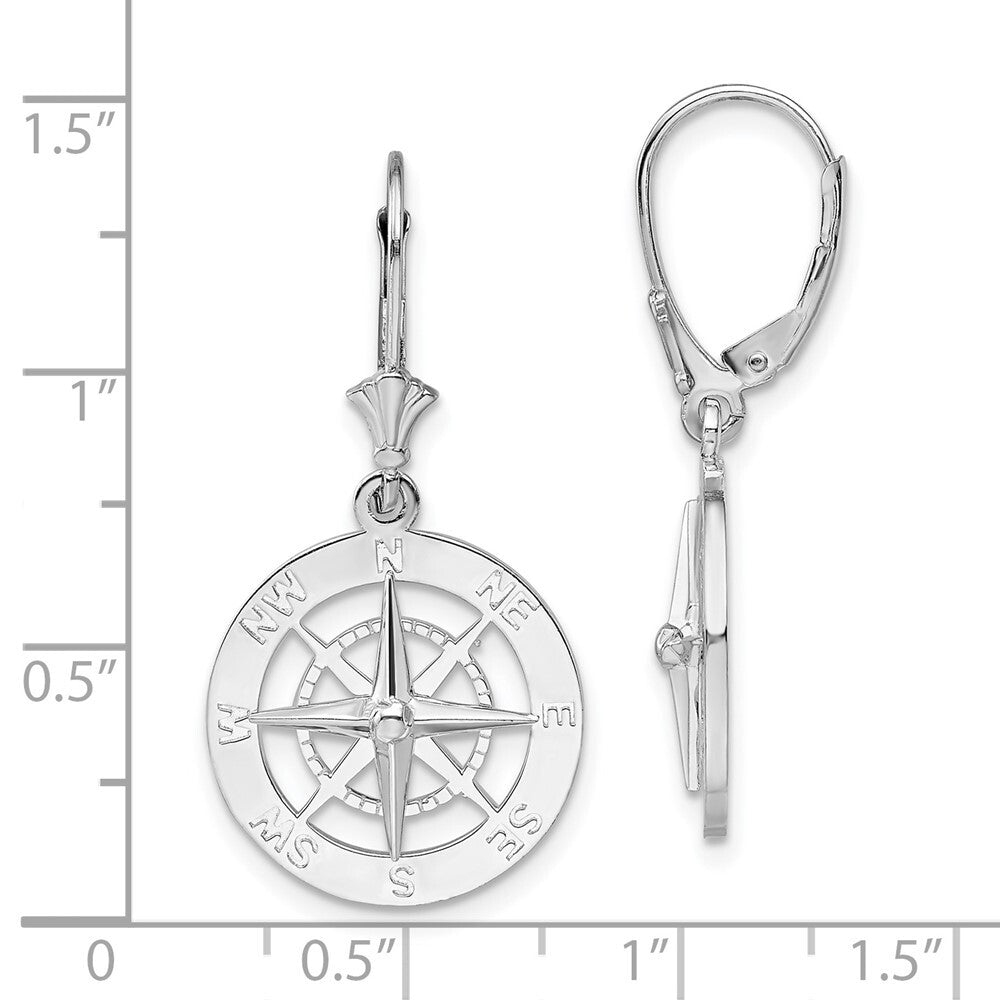 Sterling Silver Rhodium-Plated Polished Compass Leverback Earrings