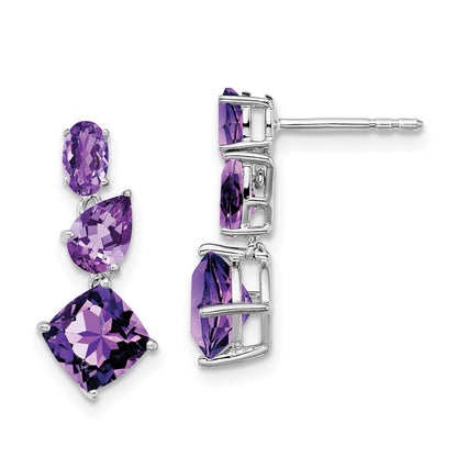 14k White Gold Amethyst Dangle Earrings Gift for Women