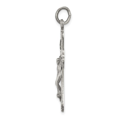 Sterling Silver Antiqued and Brushed INRI Crucifix Pendant