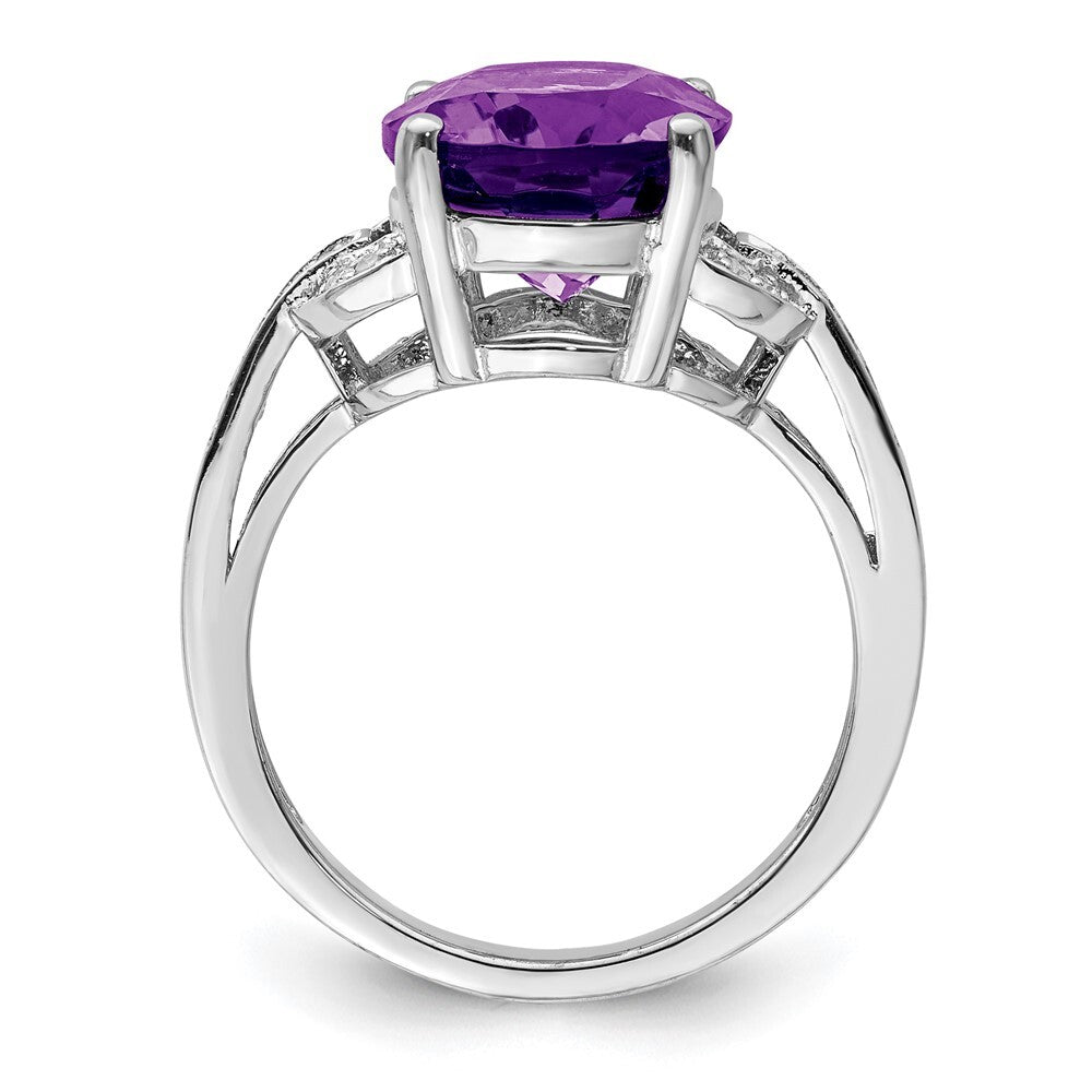 Sterling Silver Rhodium-plated Amethyst & Diamond Ring Size 8