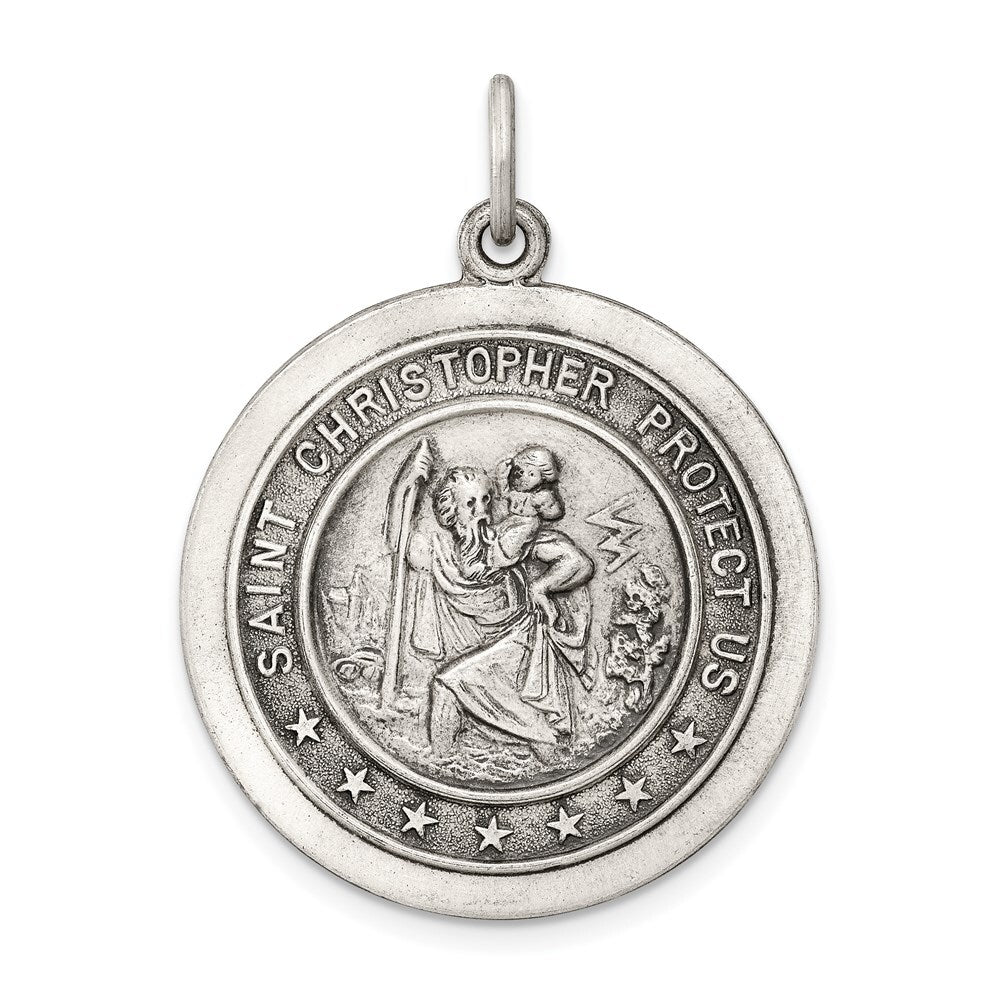 Sterling Silver Antiqued St. Christopher Medal Pendant